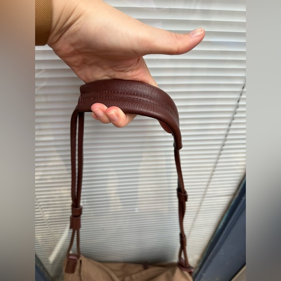 Asymmetrical Leather Cotton Canvas Brown Fold Over Crossbody Messenger Bag - Picture 8 of 16